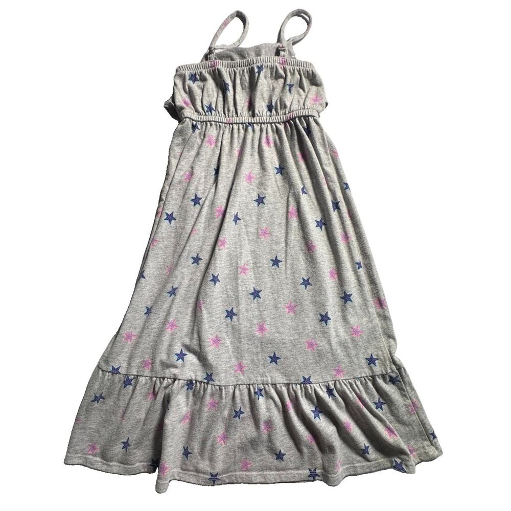 Cat & Jack Girls Maxi Dress XS 4/5 Gray Pink Blue Stars Ruffle Sleeveless - Picture 3 of 4